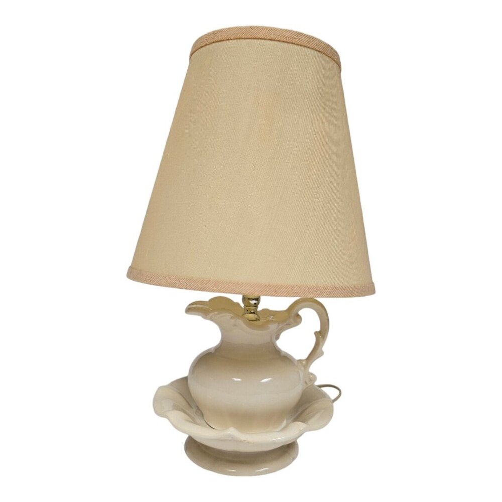 Vintage 70s Water Pitcher Wash Basin Ceramic Table Lamp 15" Tall MCM Room Decor